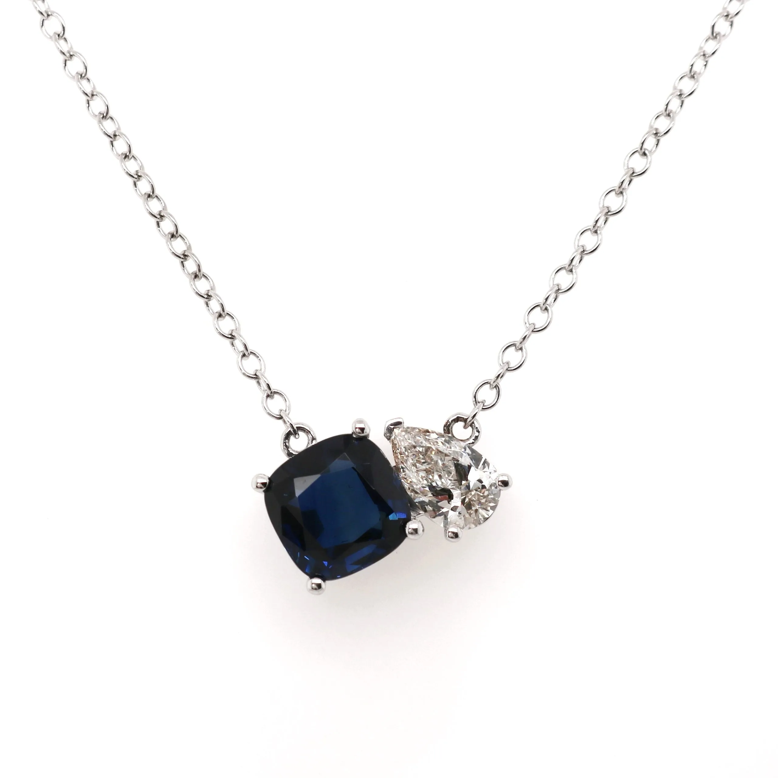18ct White Gold 3.73ct Mixed Cut Sapphire and Diamond Necklace