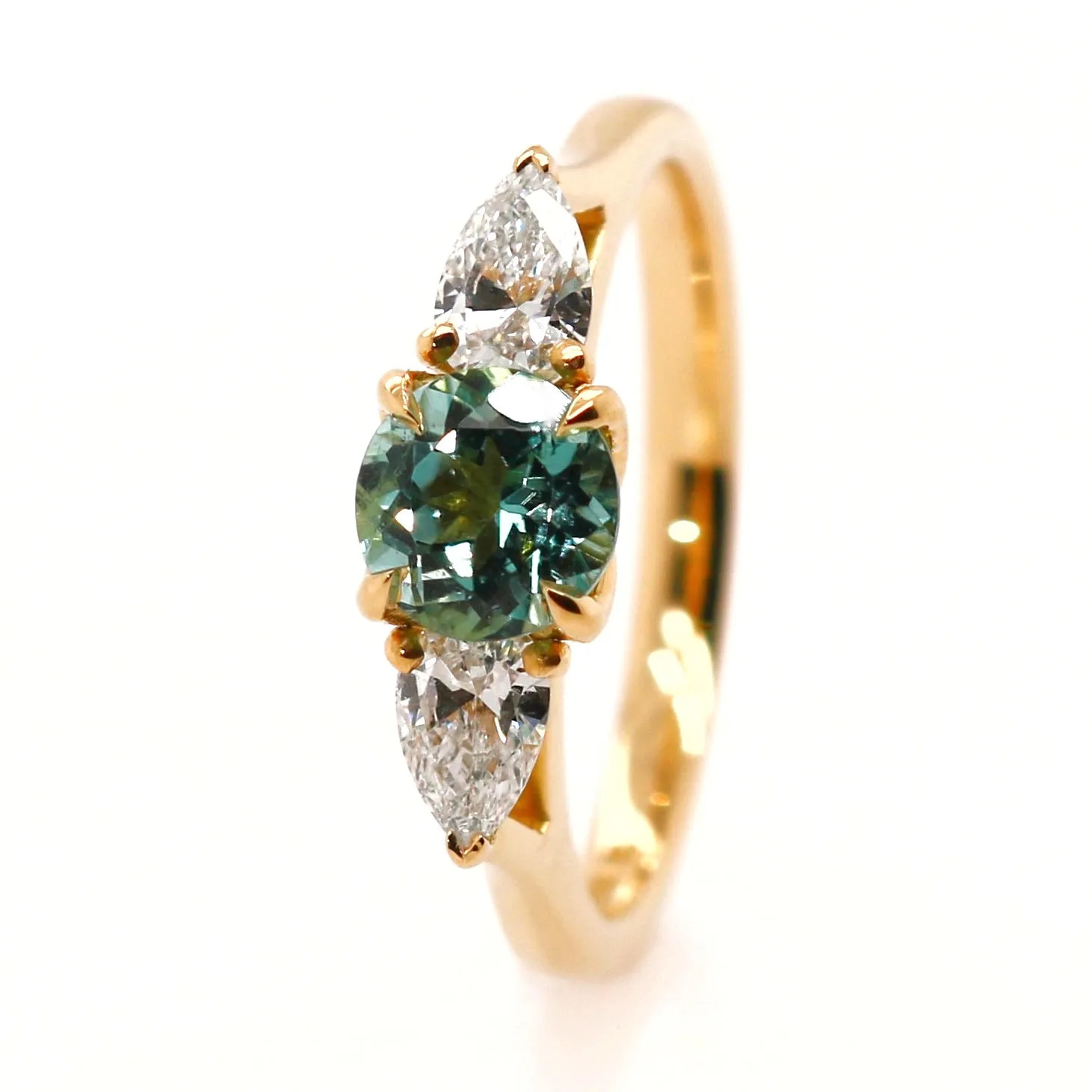 18ct Yellow Gold 1.11ct Green Mixed Cut Tourmaline and Laboratory Grown Diamond Trilogy Ring