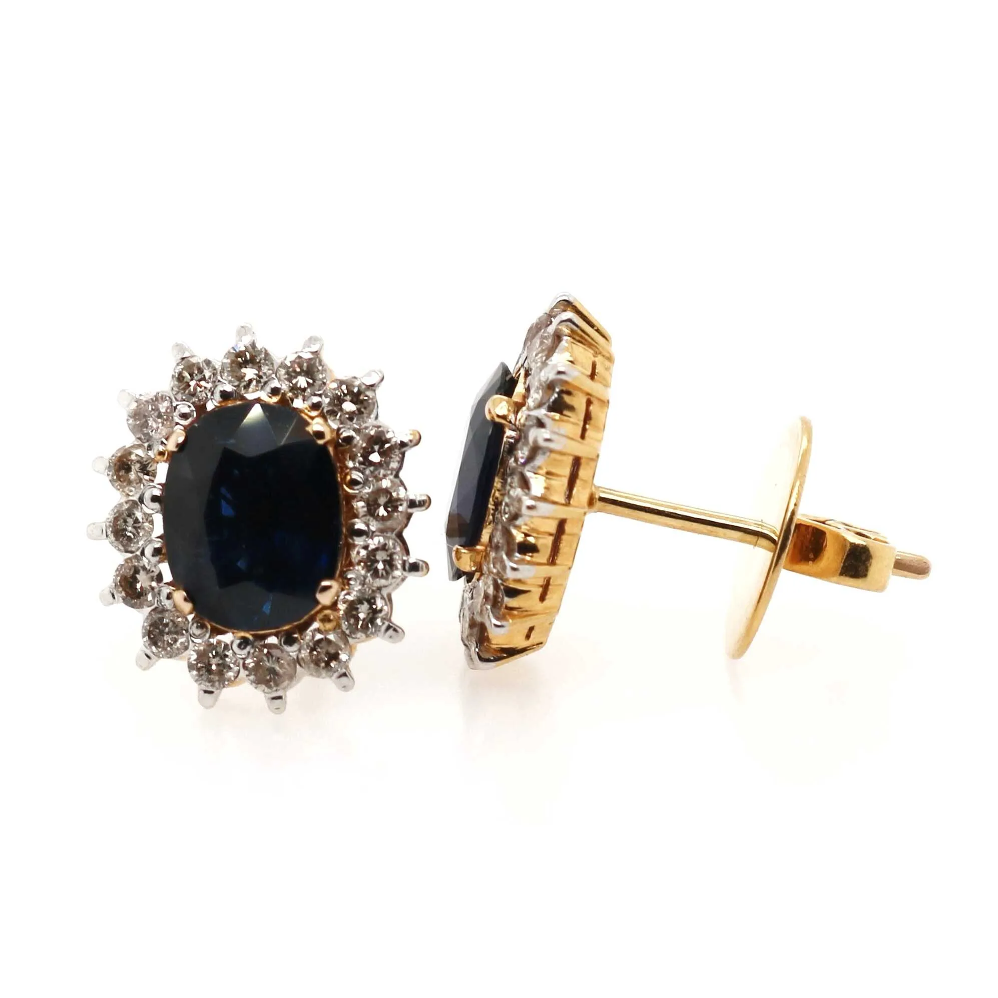Pre-owned 18ct Yellow Gold 1.67ct Mixed Cut Sapphire and Diamond Halo Earrings