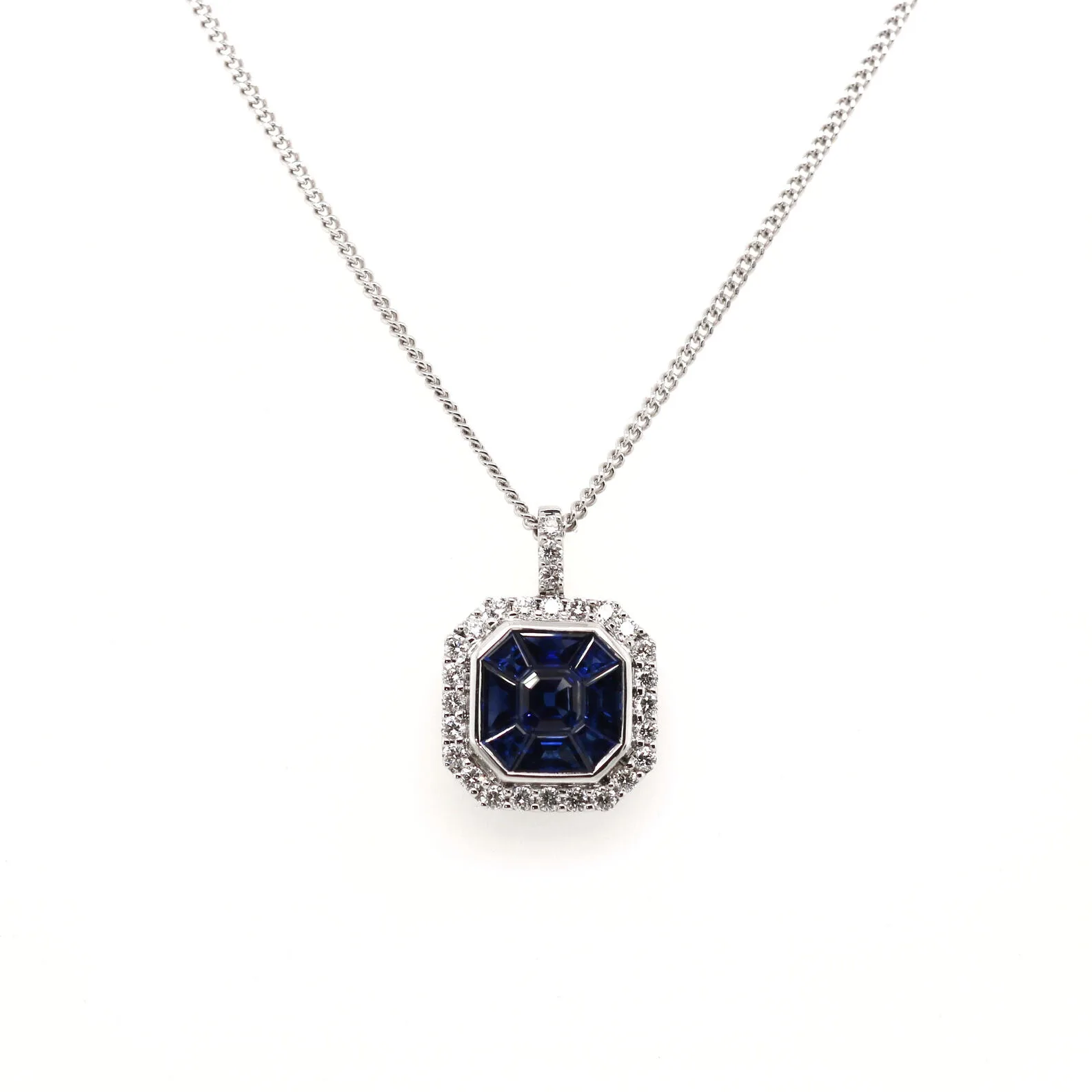 18ct White Gold 1.17ct Mixed Cut Sapphire and Diamond Necklace