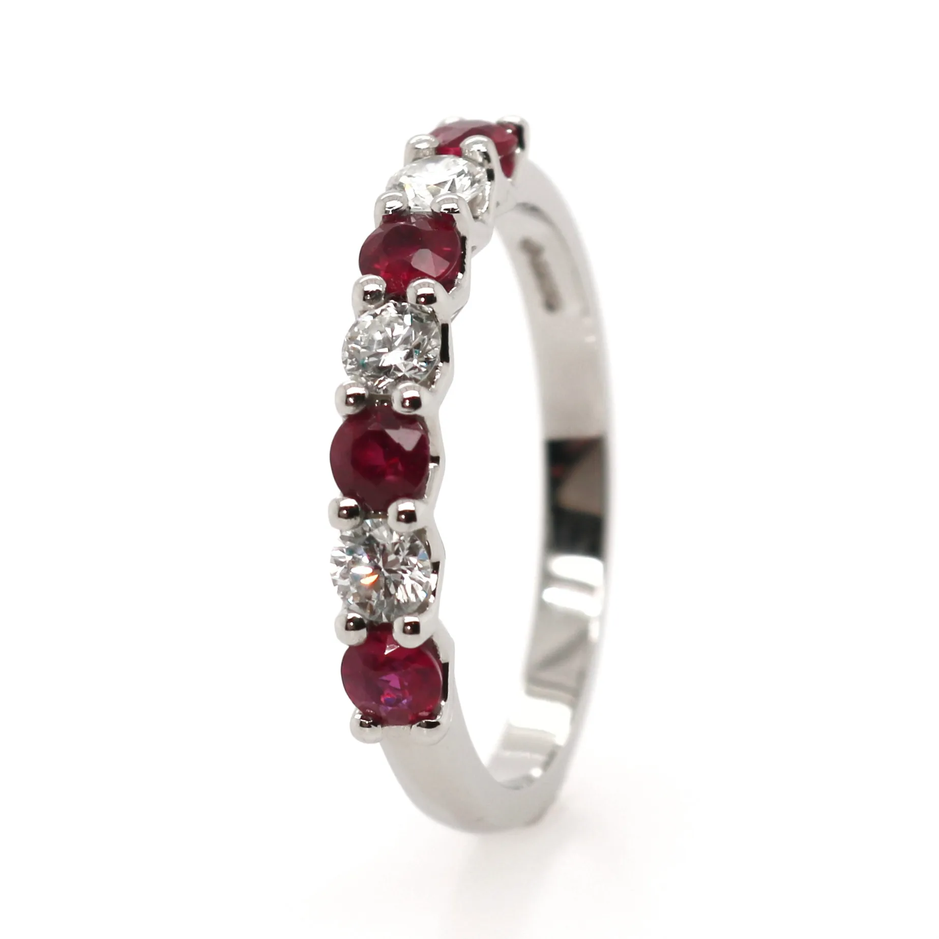 Platinum 0.75ct Round Brilliant Cut Ruby and Diamond Half Eternity Ring