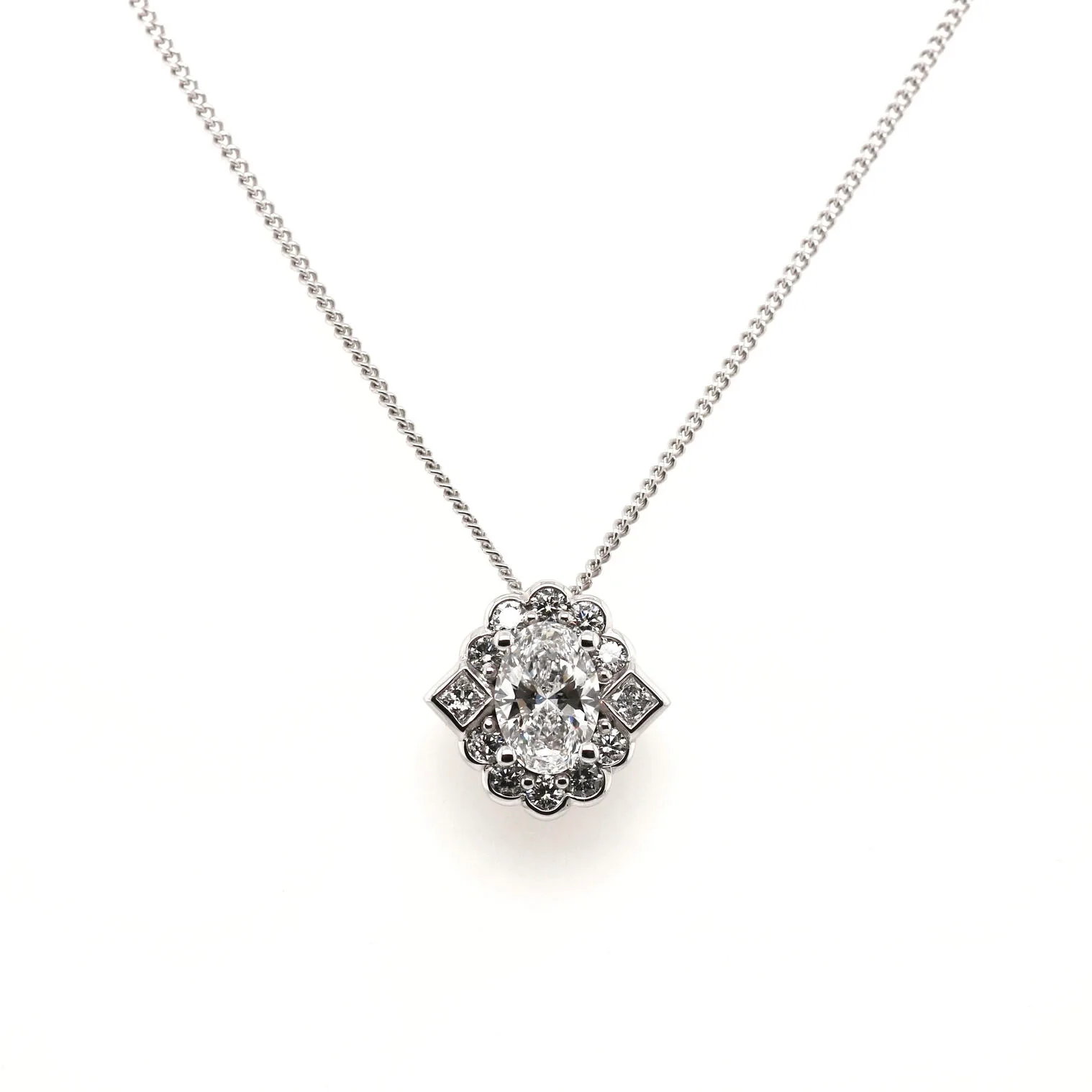 18ct White Gold 1.44ct Laboratory Grown Mixed Cut Diamond Cluster Necklace