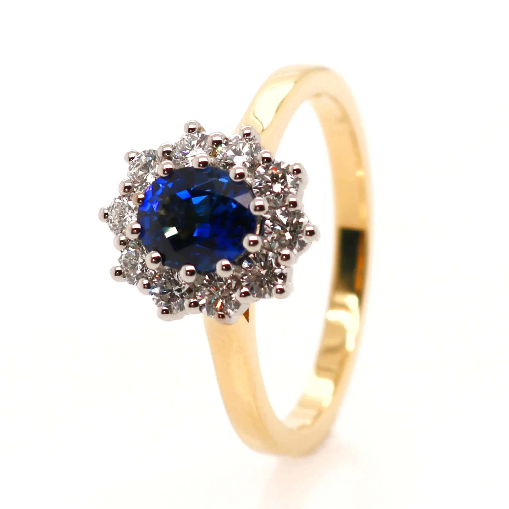 18ct Yellow Gold 1.29ct Mixed Cut Sapphire and Diamond Cluster Ring