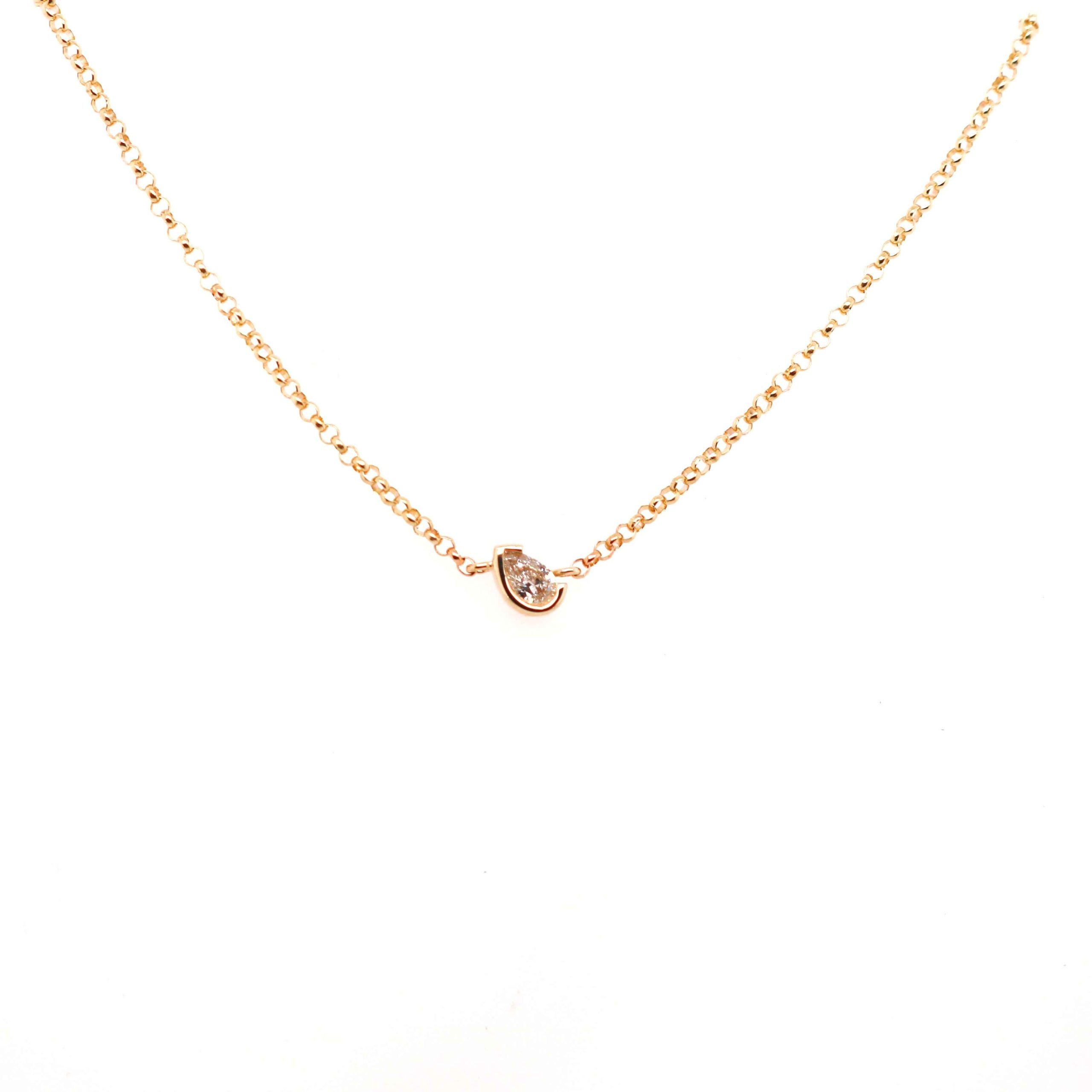 9ct Yellow Gold 0.08ct Pear Cut Diamond Necklet