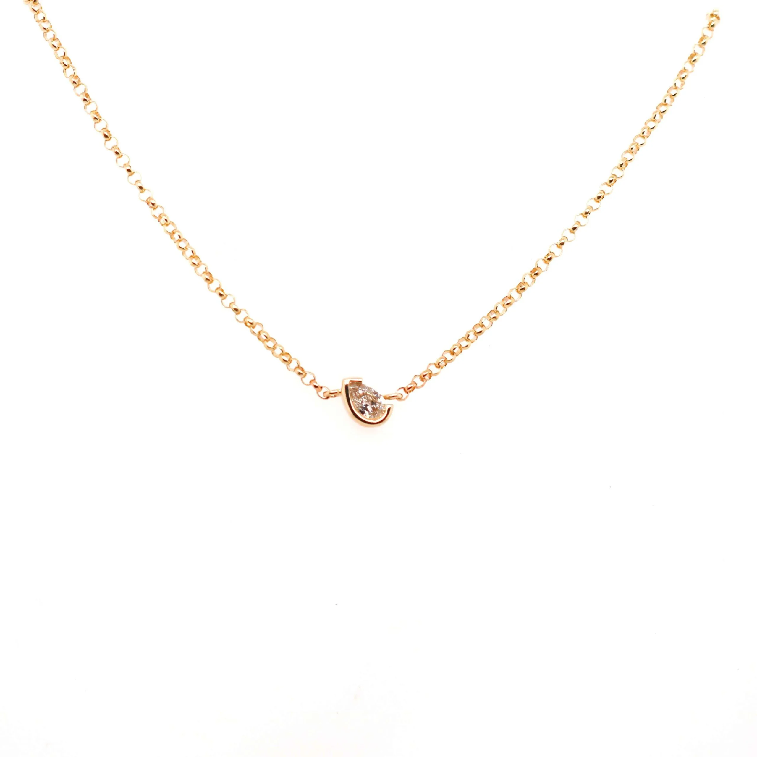 9ct Yellow Gold 0.08ct Pear Cut Diamond Necklet