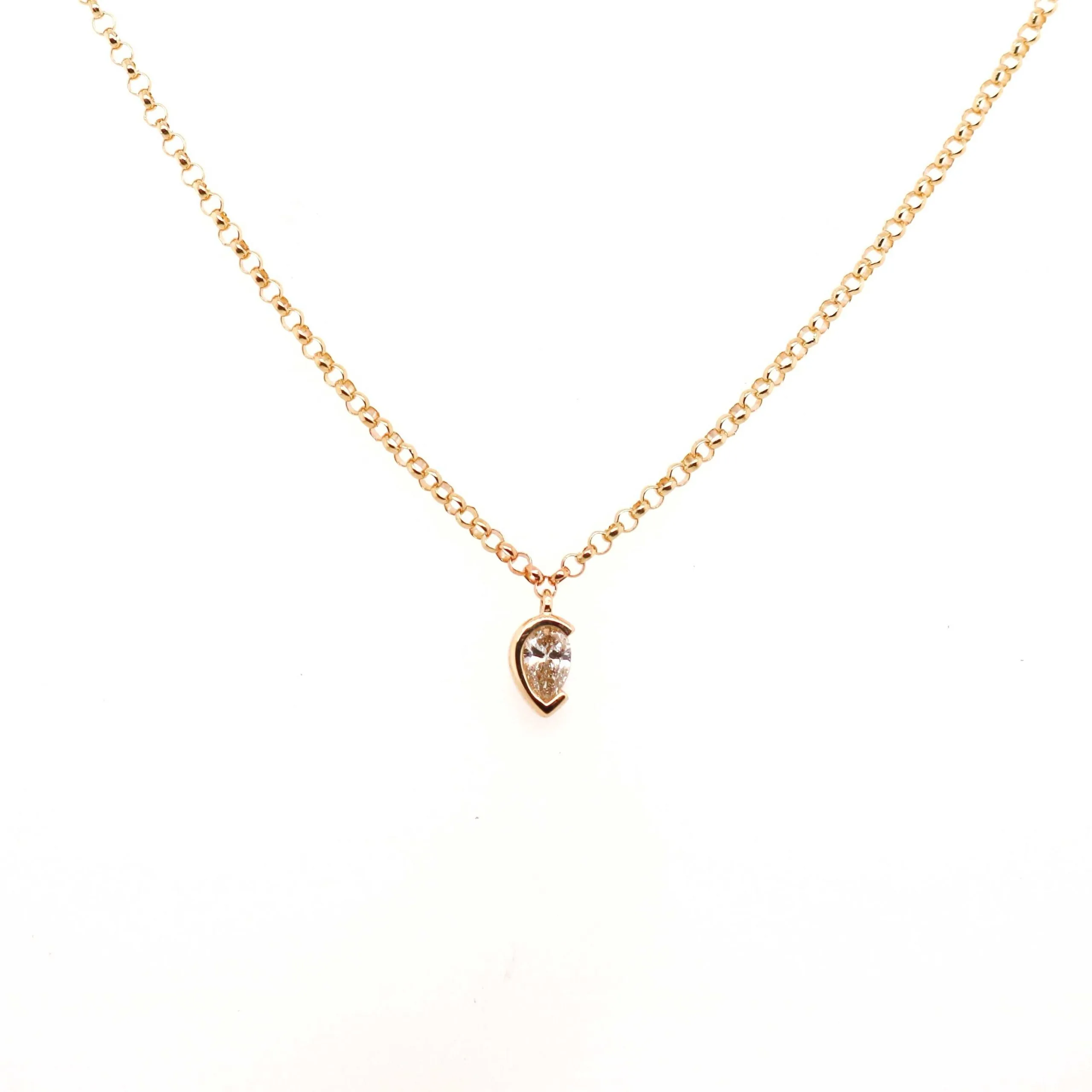 9ct Yellow Gold 0.08ct Pear Cut Diamond Drop Necklet