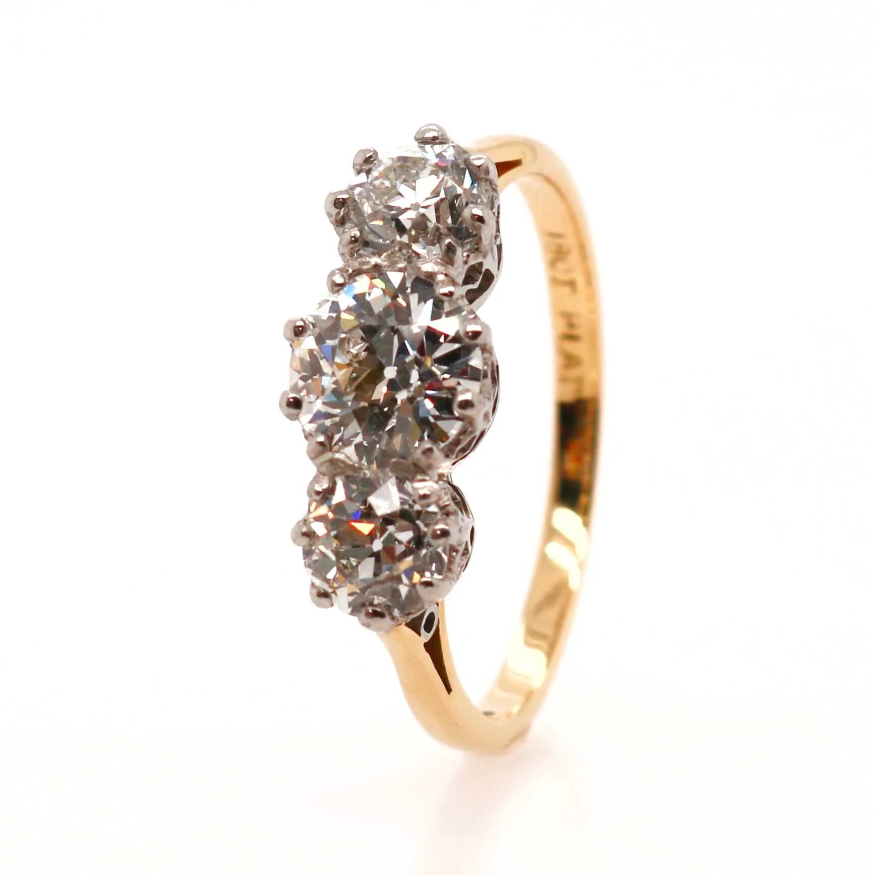 Pre-owned 18ct Yellow Gold 2.13ct Old Cut Diamond Trilogy Ring