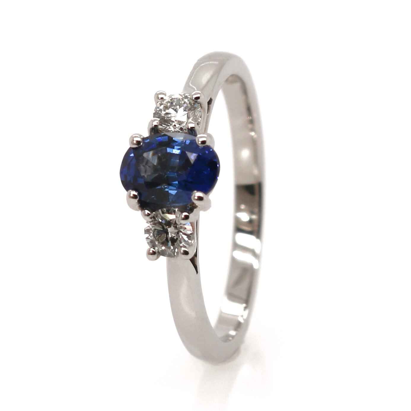 Platinum 0.96ct Mixed Cut Sapphire and Diamond Trilogy Ring