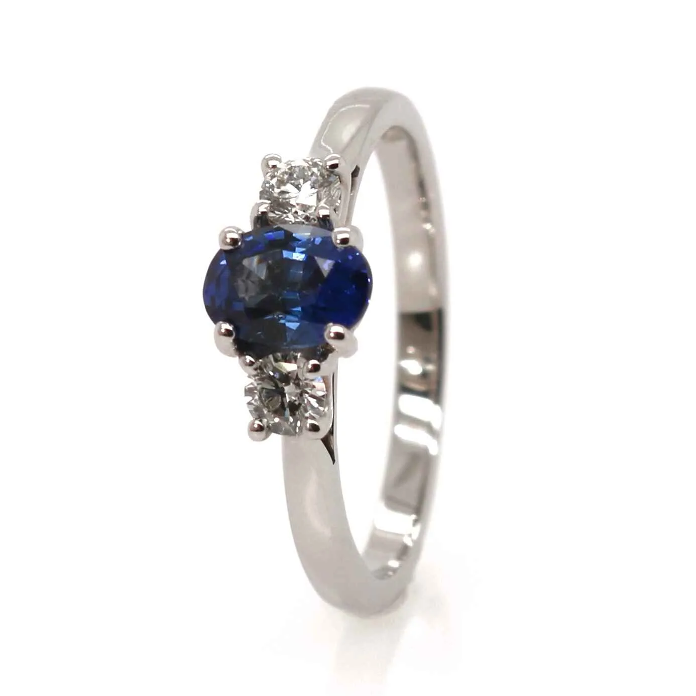 Platinum 0.96ct Mixed Cut Sapphire and Diamond Trilogy Ring
