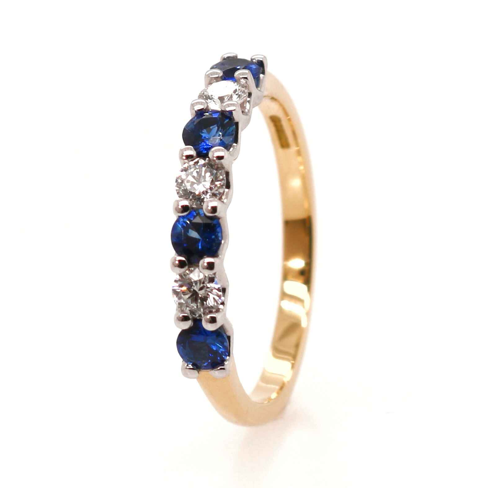 18ct Yellow Gold 0.76ct Round Brilliant Cut Sapphire and Diamond Half Eternity Ring