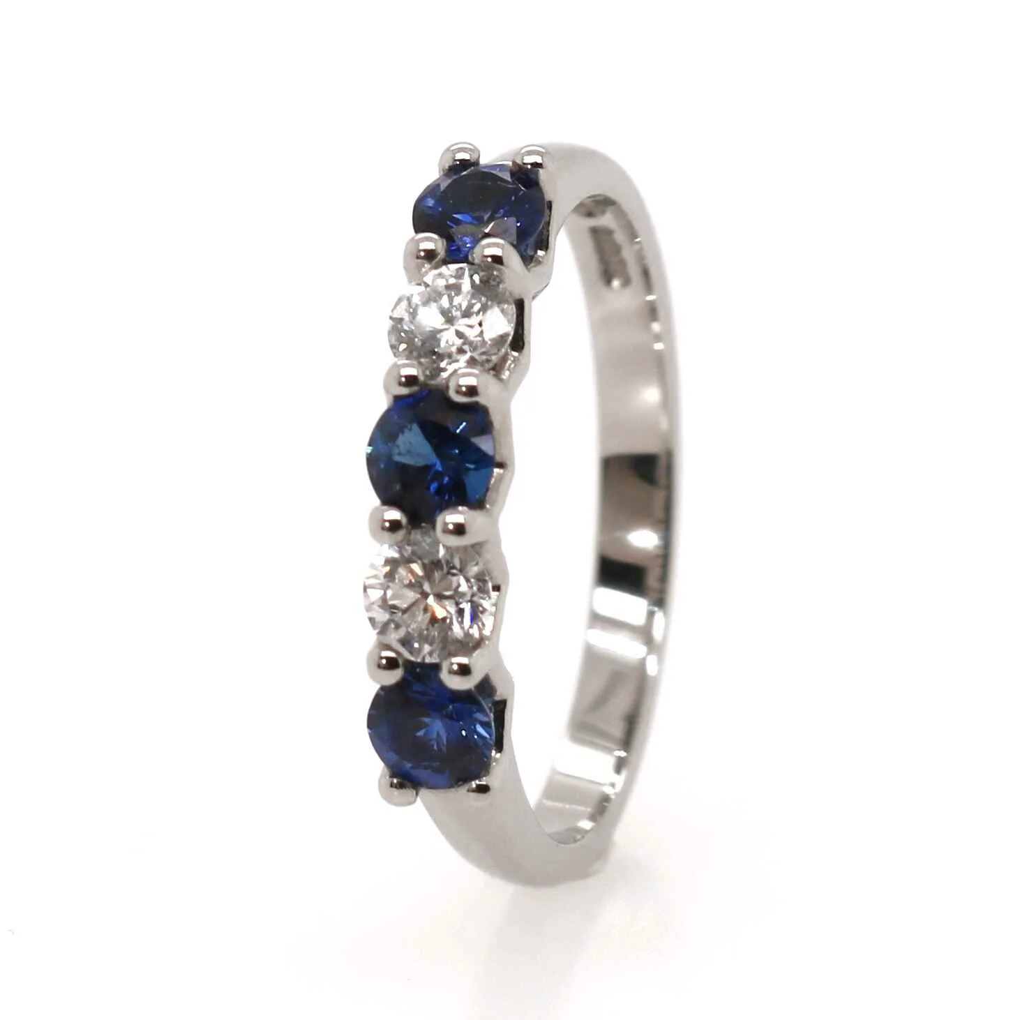 Platinum 0.85ct Round Brilliant Cut Sapphire and Diamond Half Eternity Ring