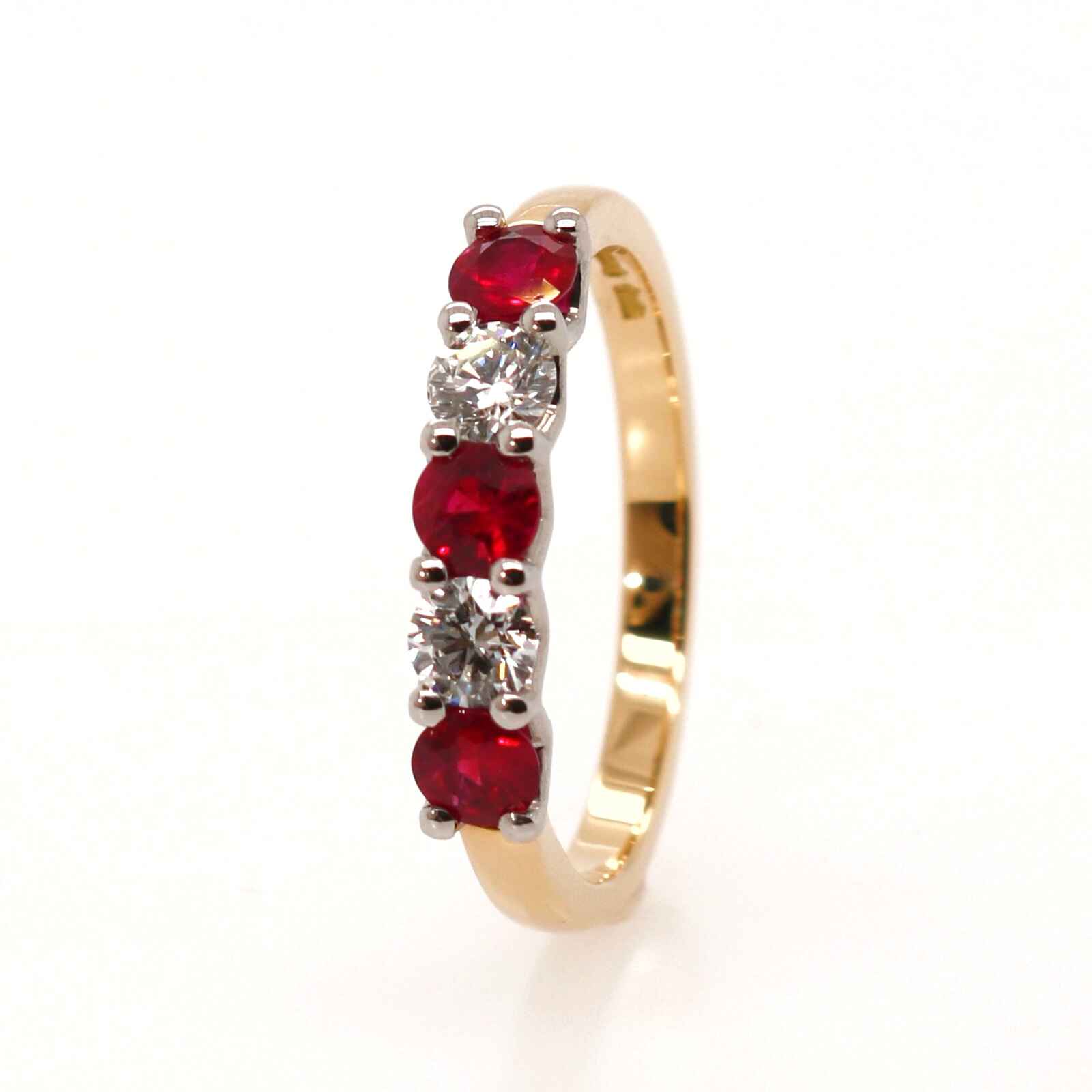 18ct Yellow Gold 0.87ct Round Brilliant Cut Ruby and Diamond Half Eternity Ring