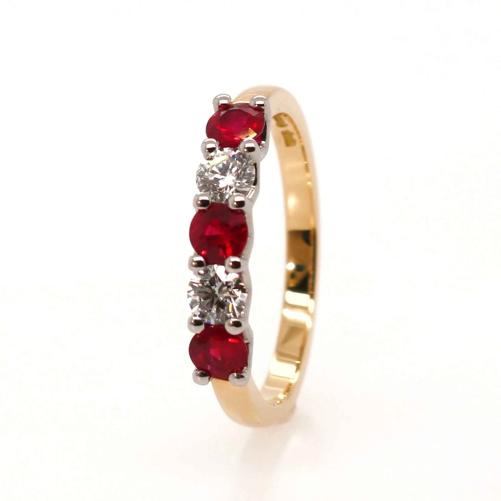 18ct Yellow Gold  0.87ct Round Brilliant Cut Ruby and Diamond Half Eternity Ring