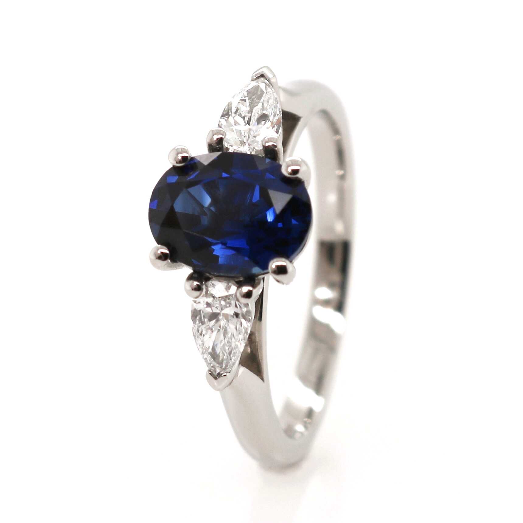 Platinum 2.03ct Laboratory Grown Mixed Cut Sapphire and Diamond Trilogy Ring