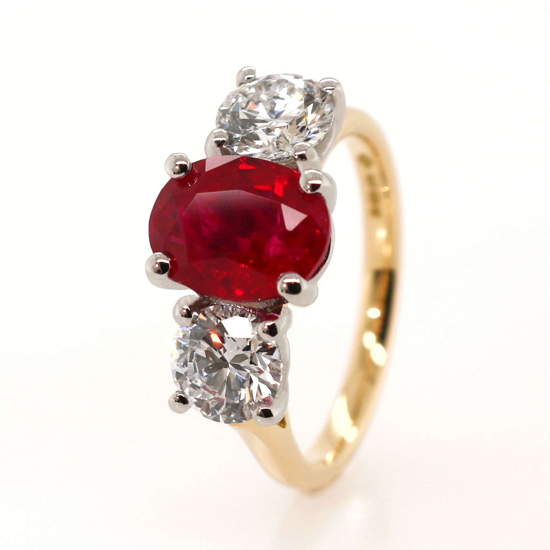 18ct Yellow Gold 4.39ct Laboratory Grown Mixed Cut Ruby and Diamond Trilogy Ring
