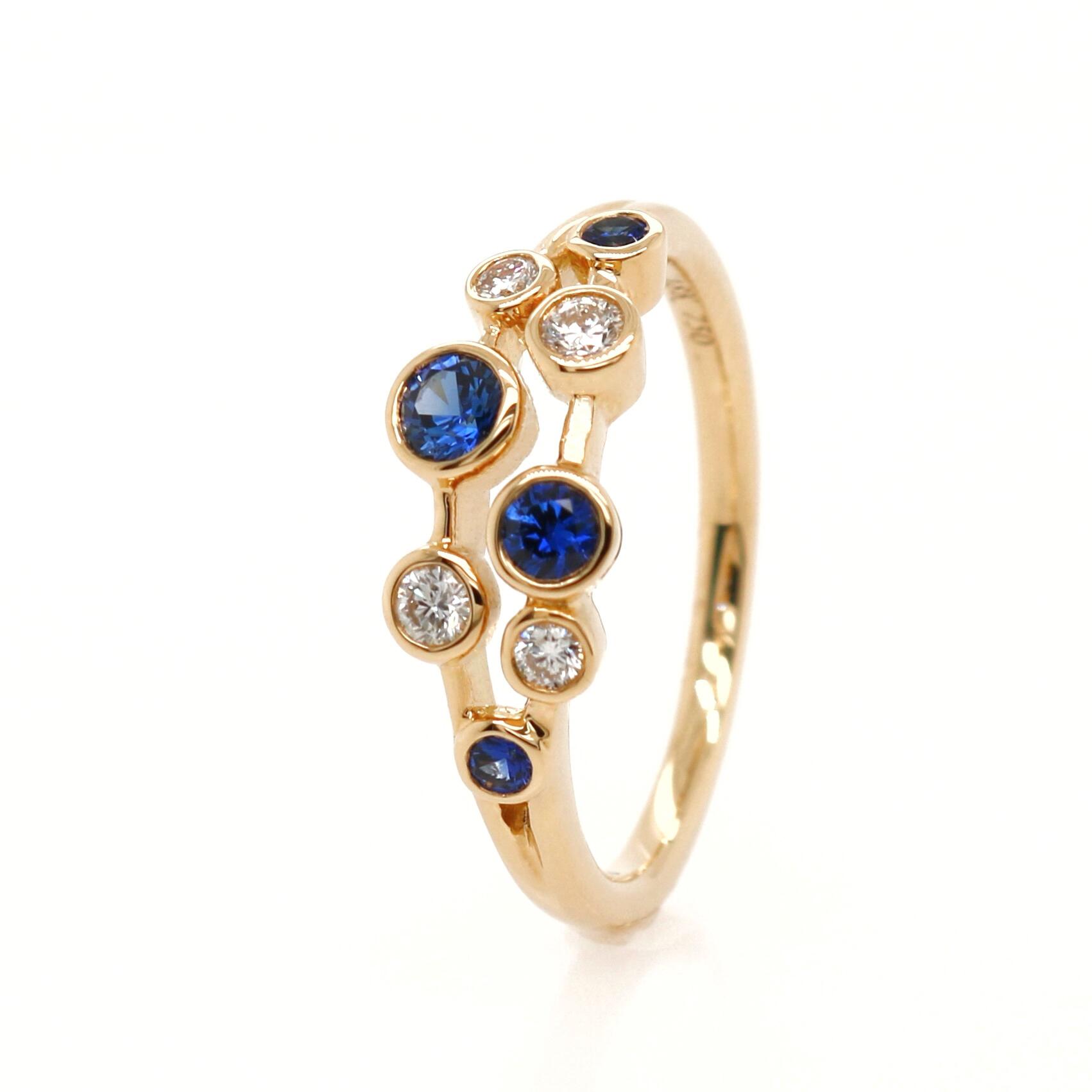 18ct Yellow Gold 0.53ct Round Brilliant Cut Sapphire and Diamond Bubble Ring