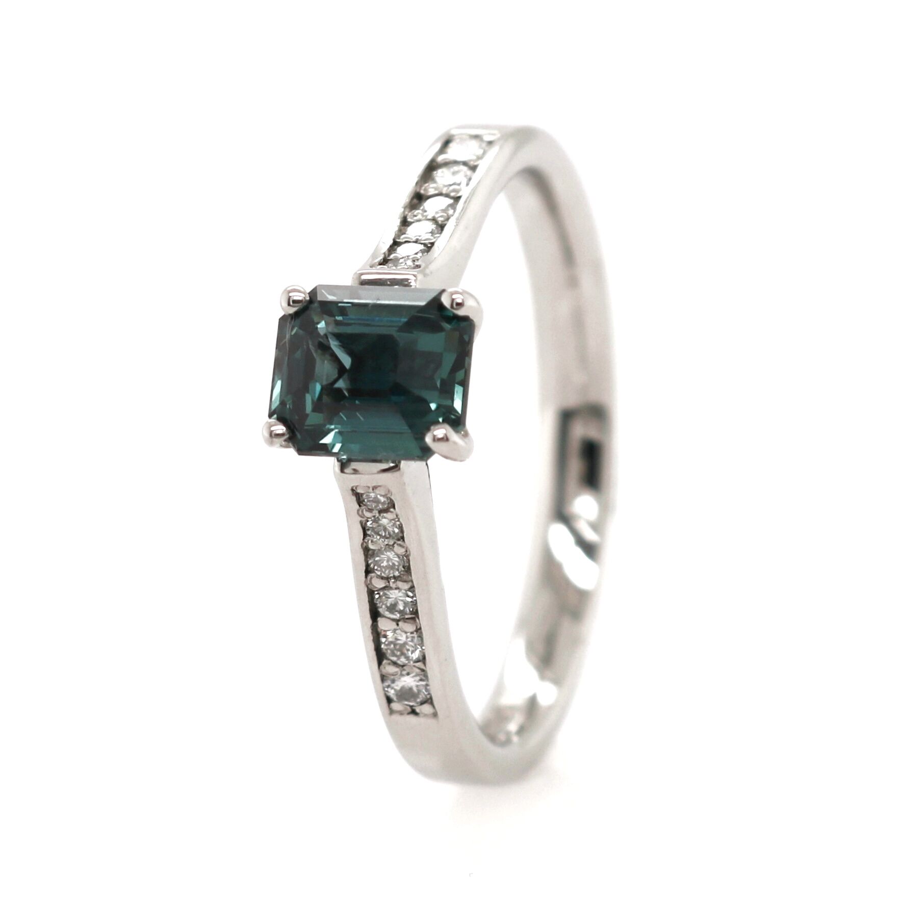 Platinum 1.14ct Mixed Cut Green Sapphire and Diamond Solitaire Ring