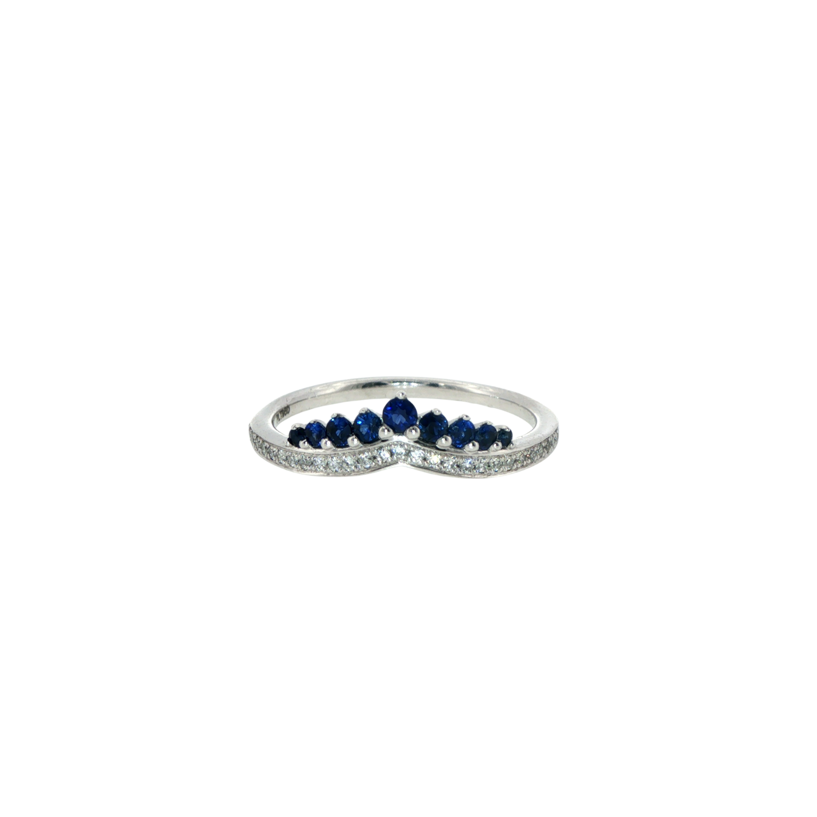 Platinum 0.35ct sapphire and diamond wishbone half eternity ring