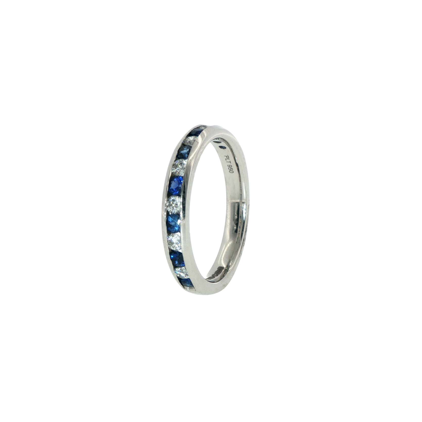 Platinum 0.63ct sapphire and diamond channel set half eternity ring