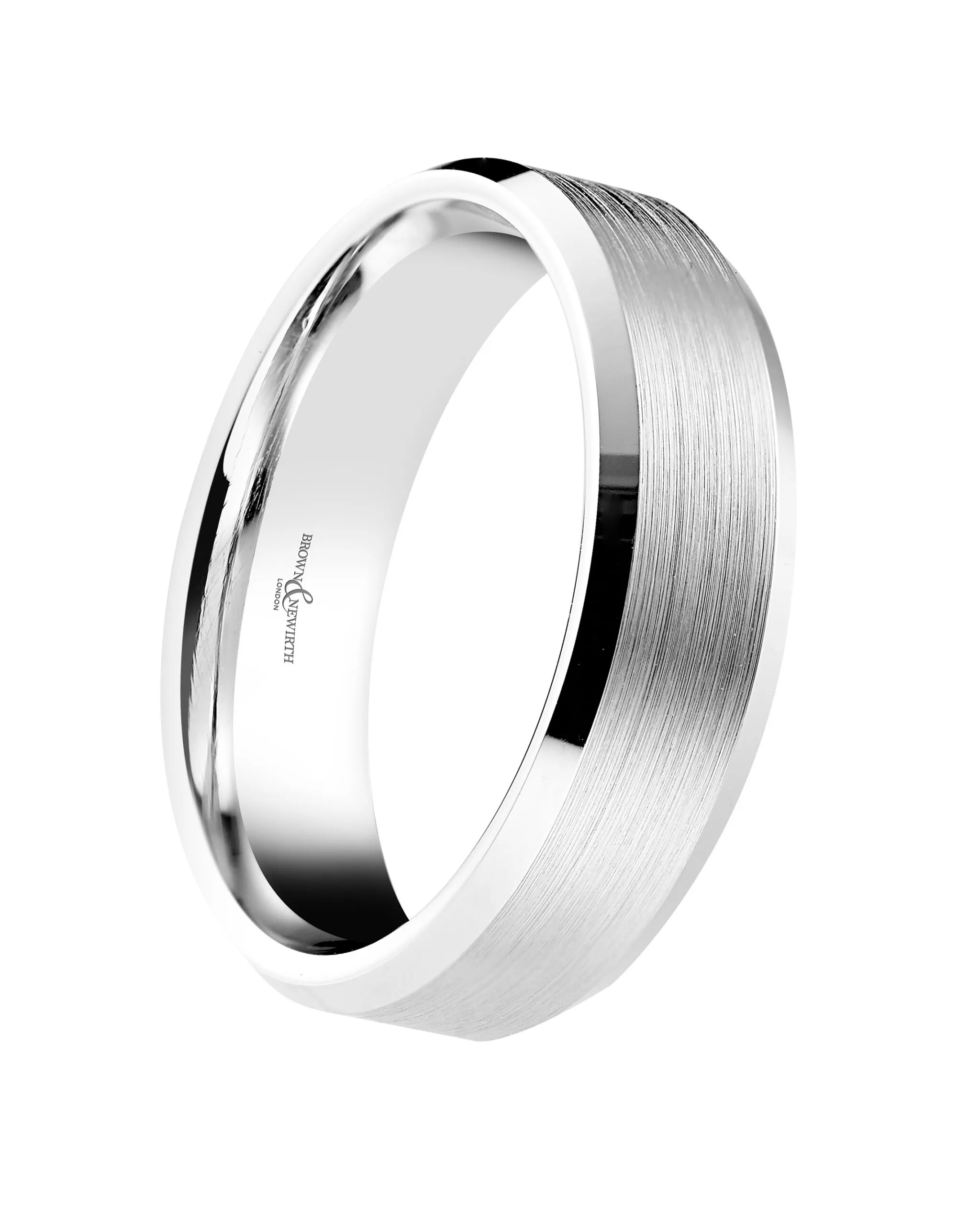 Brown & Newirth 18ct White Gold Bevelled Wedding Ring