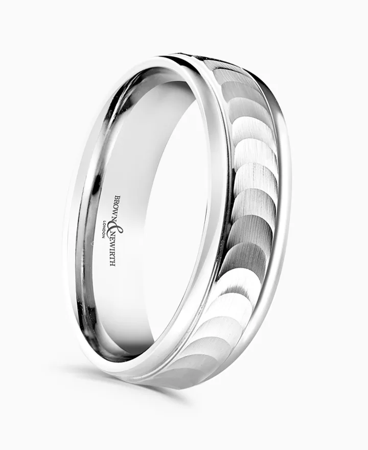 Brown & Newirth 18ct White Gold Patterned Brushed Wedding Ring