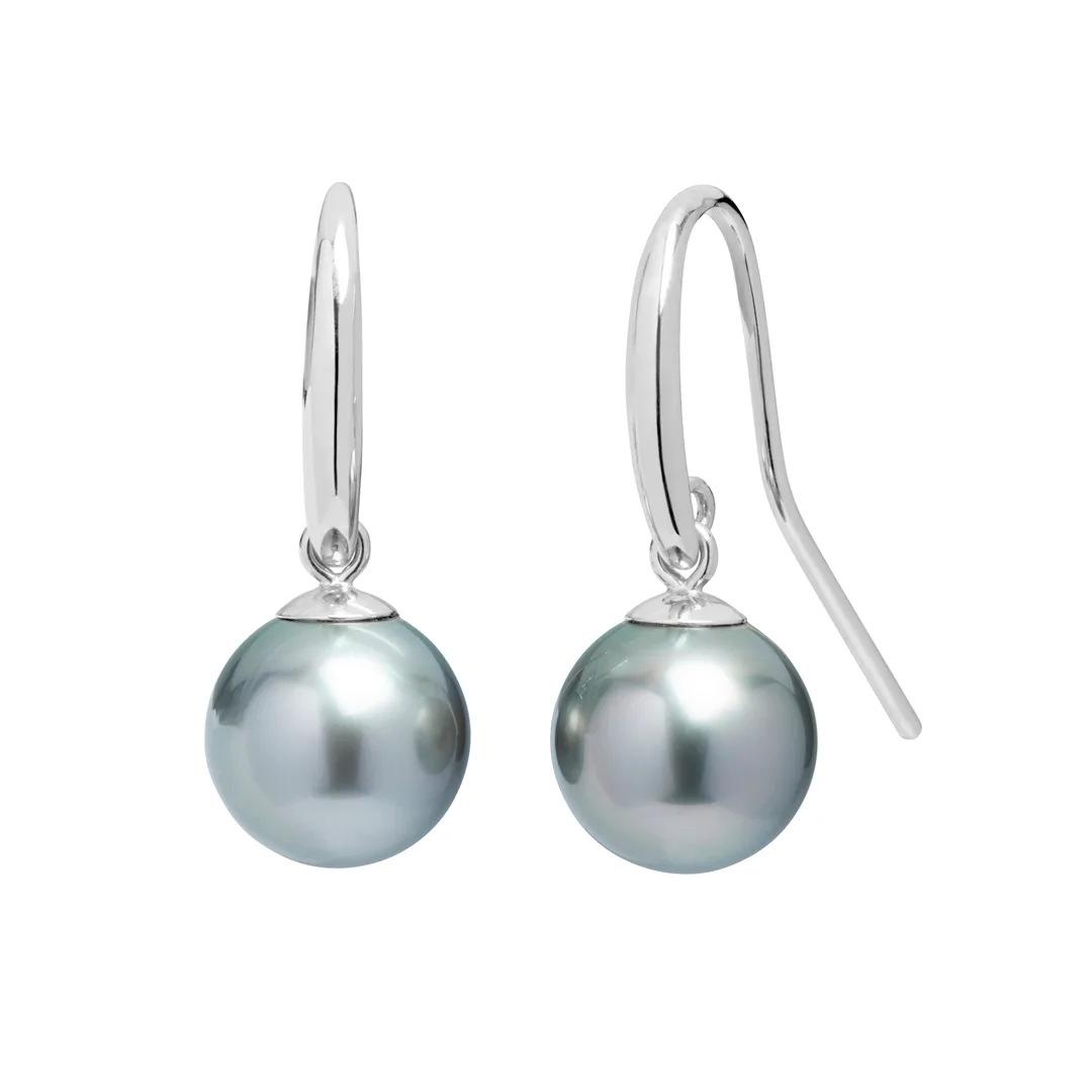 18ct White Gold 8-9mm Tahitian Pearl Drop Earrings