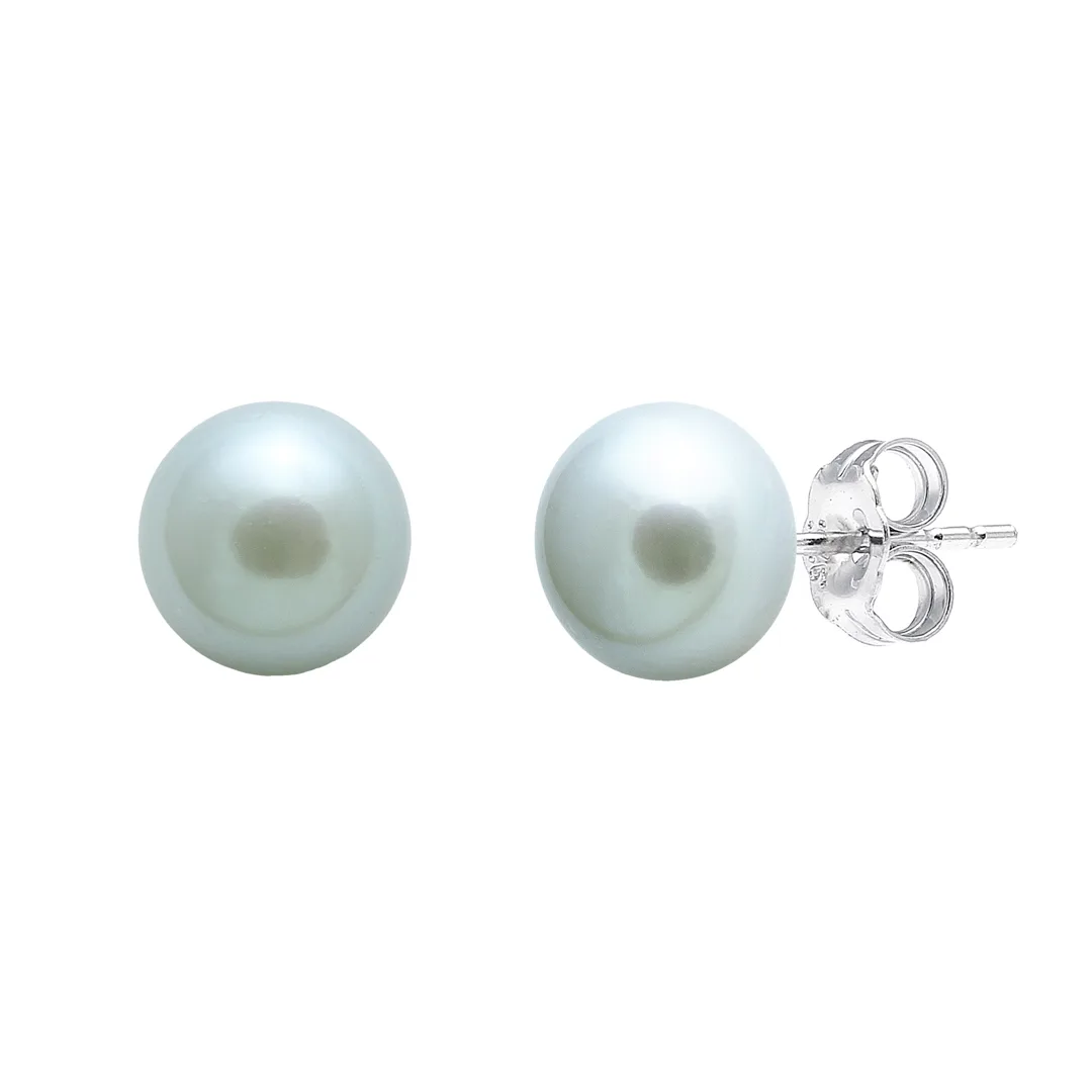Silver 6-6.5mm Grey Freshwater Button Pearl Studs