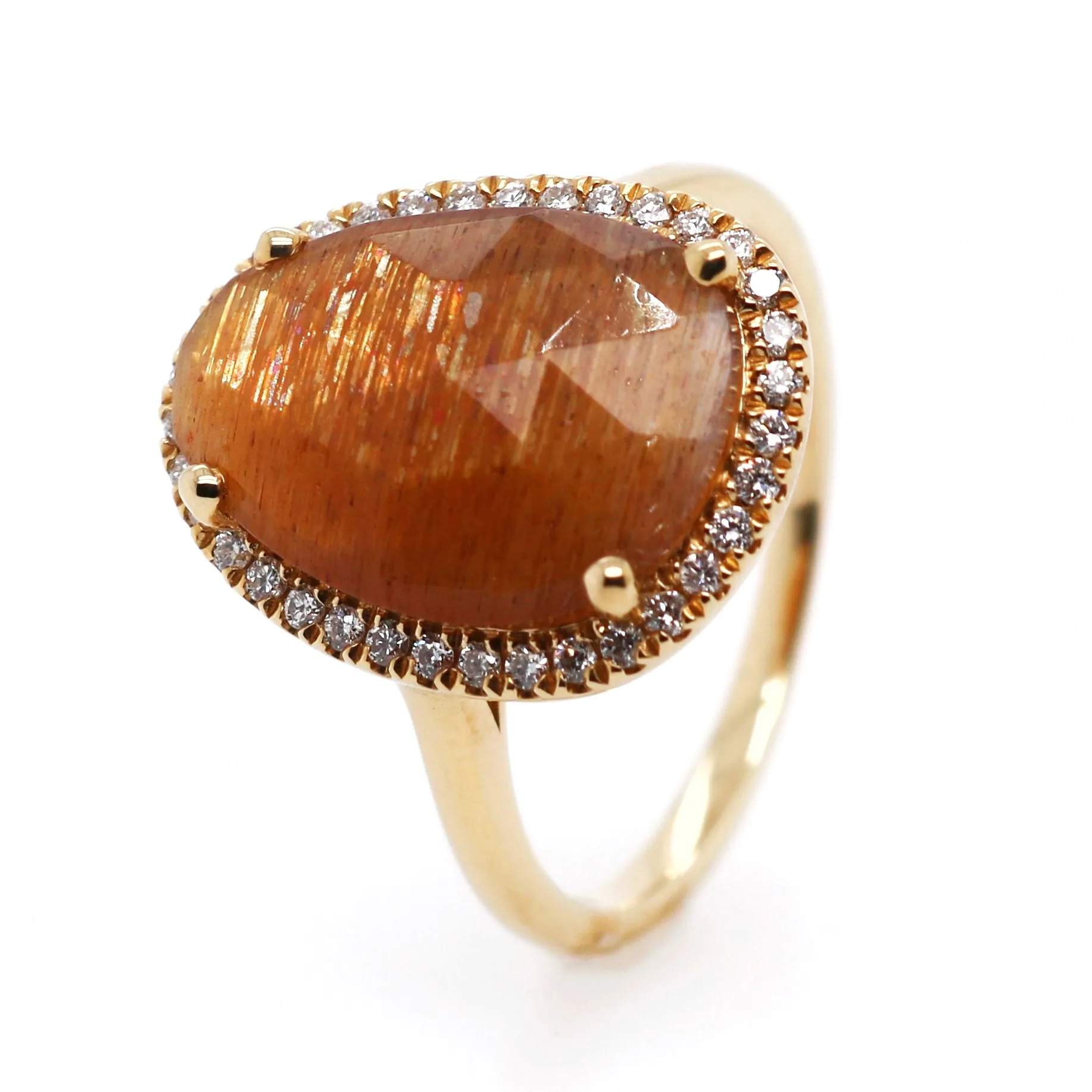 18ct Yellow Gold 4.93ct Mixed Cut Sunstone and Diamond Dress Ring