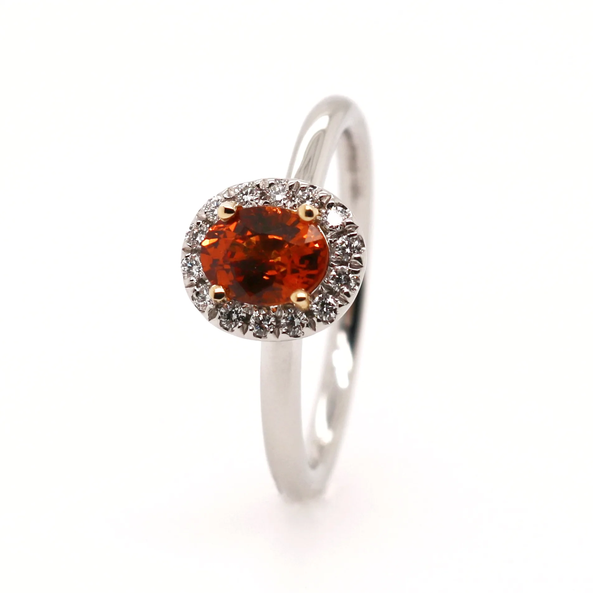 Platinum 1.01ct Mixed Cut Orange Sapphire and Diamond Halo Ring