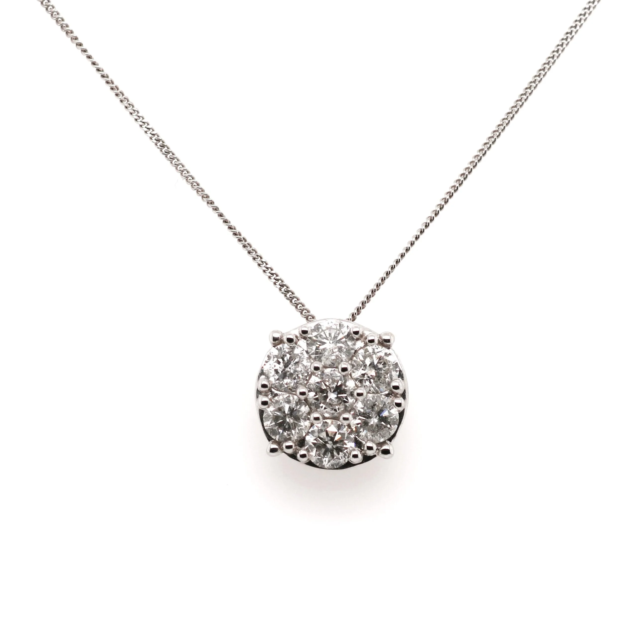 Clearance 14ct White Gold 2.33ct Round Brilliant Cut Diamond Halo Cluster Necklace