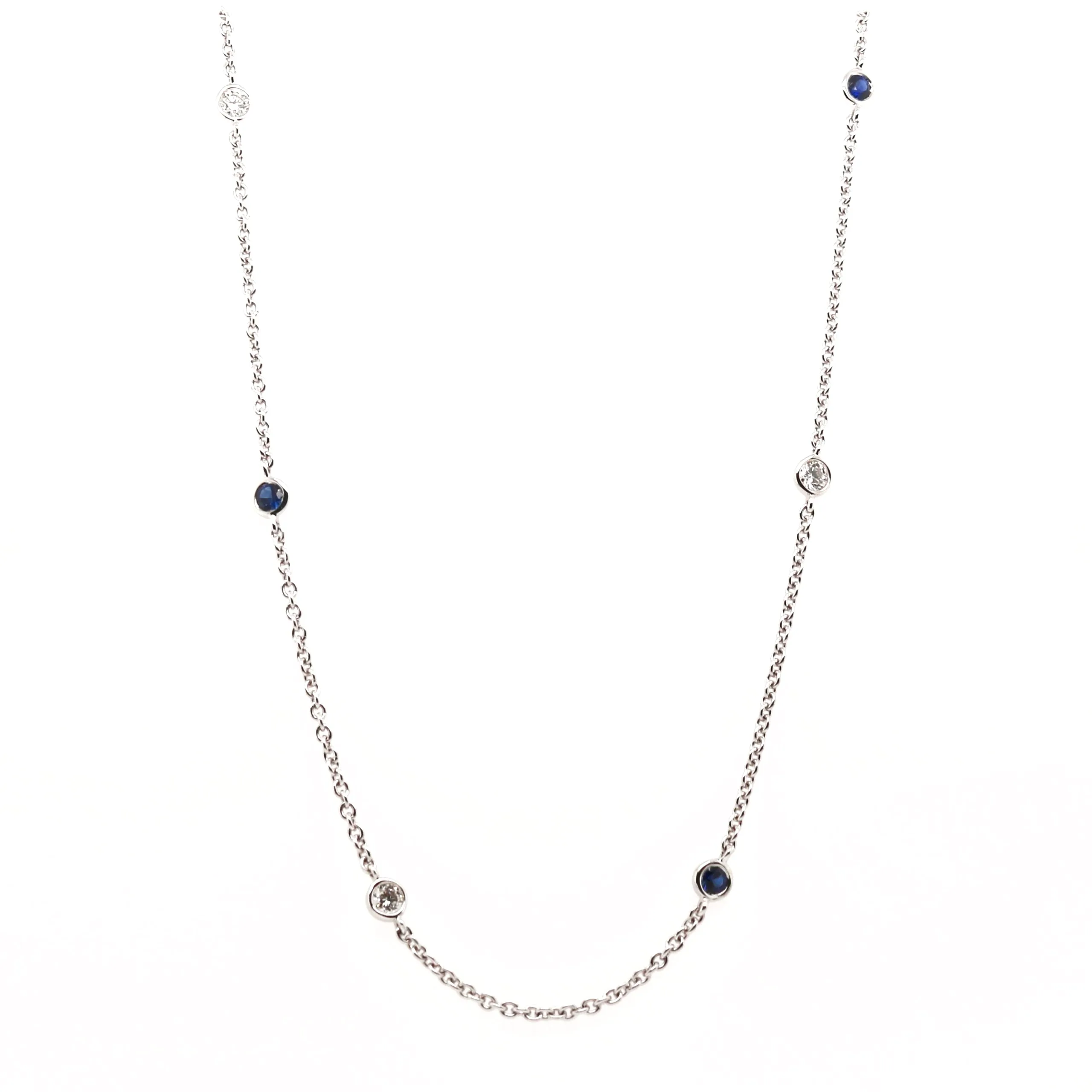 18ct White Gold 0.49ct Round Brilliant Cut Sapphire and Diamond Necklace