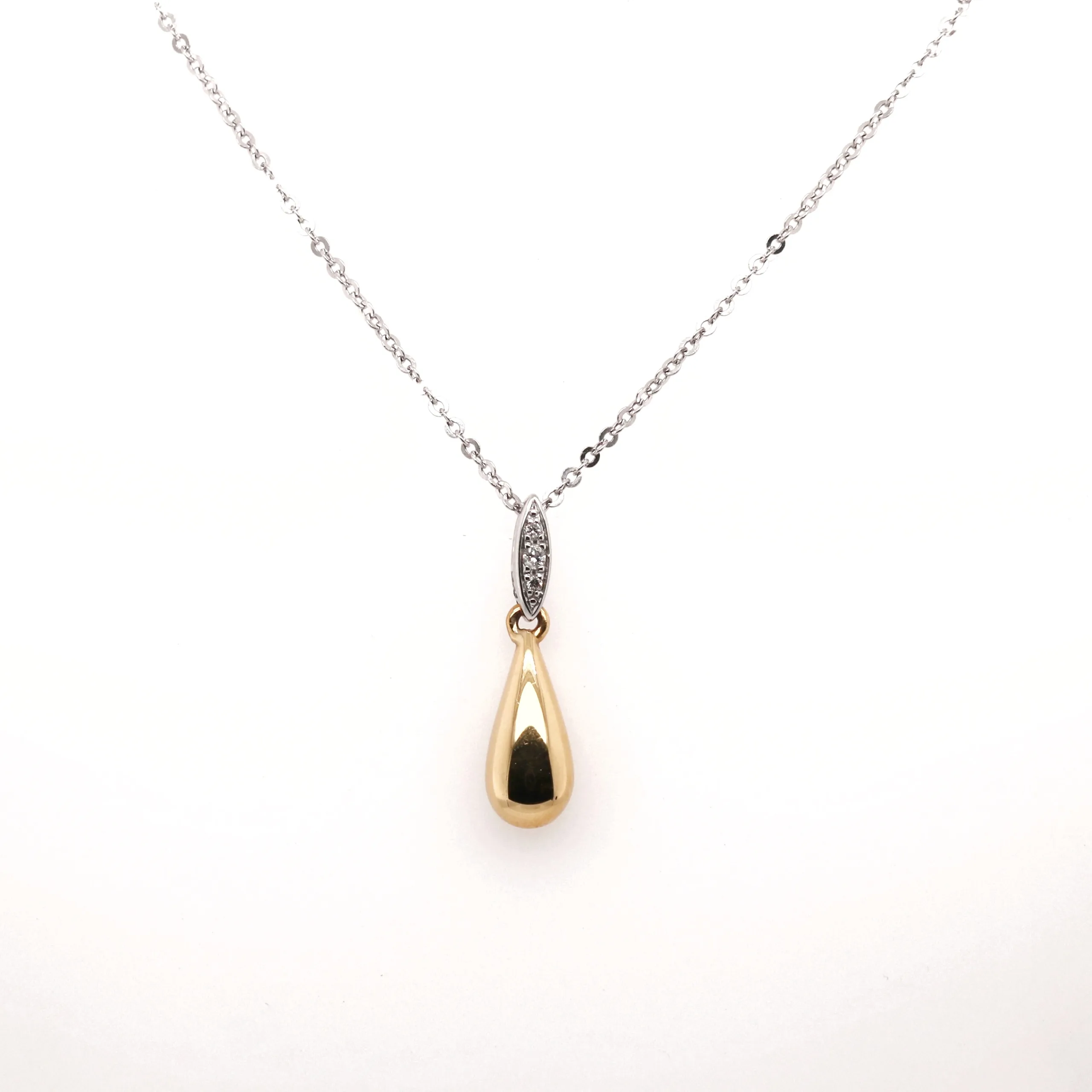 18ct Yellow and White Gold Diamond Drop Necklace