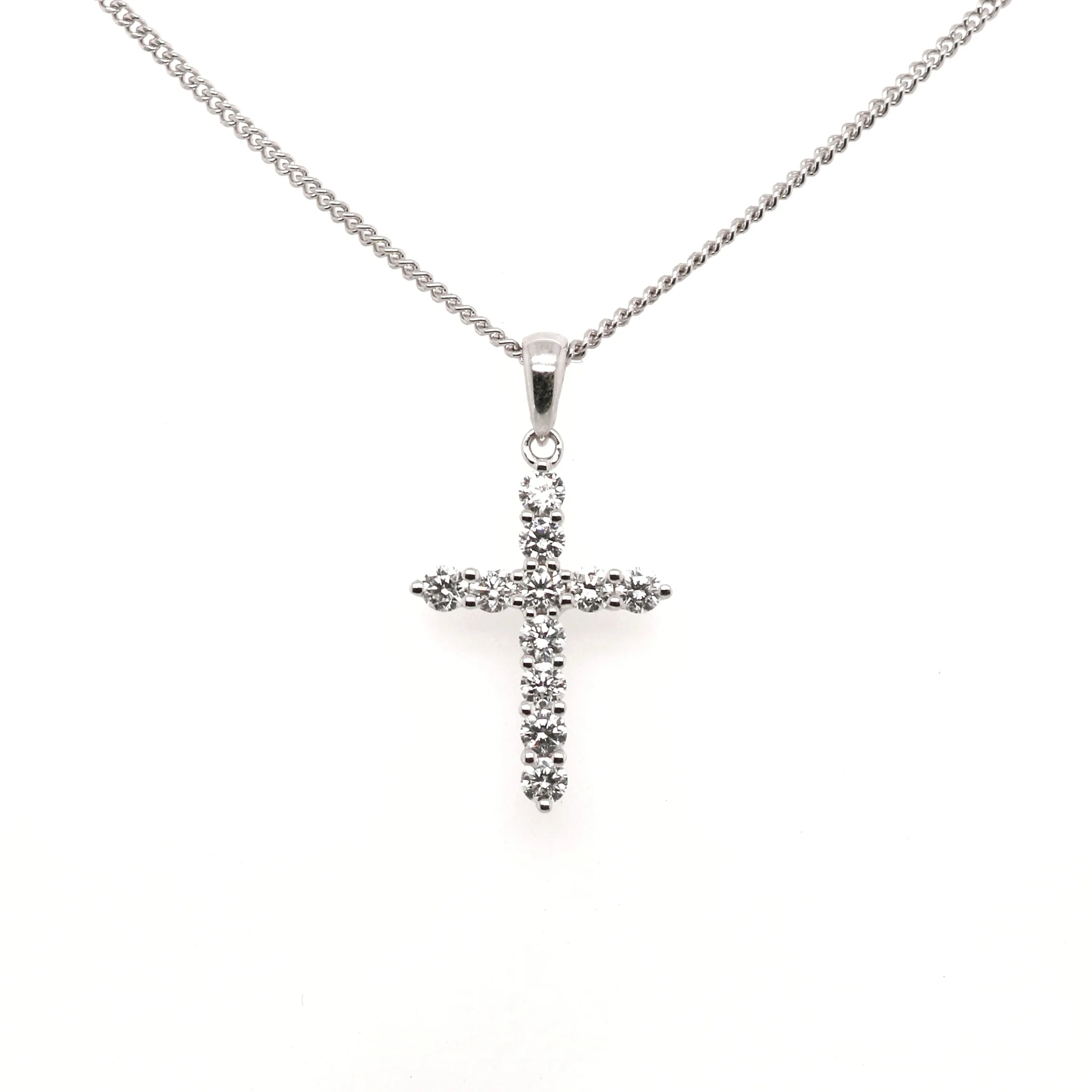 18ct White Gold 0.50ct Round Brilliant Cut Diamond Cross Necklace