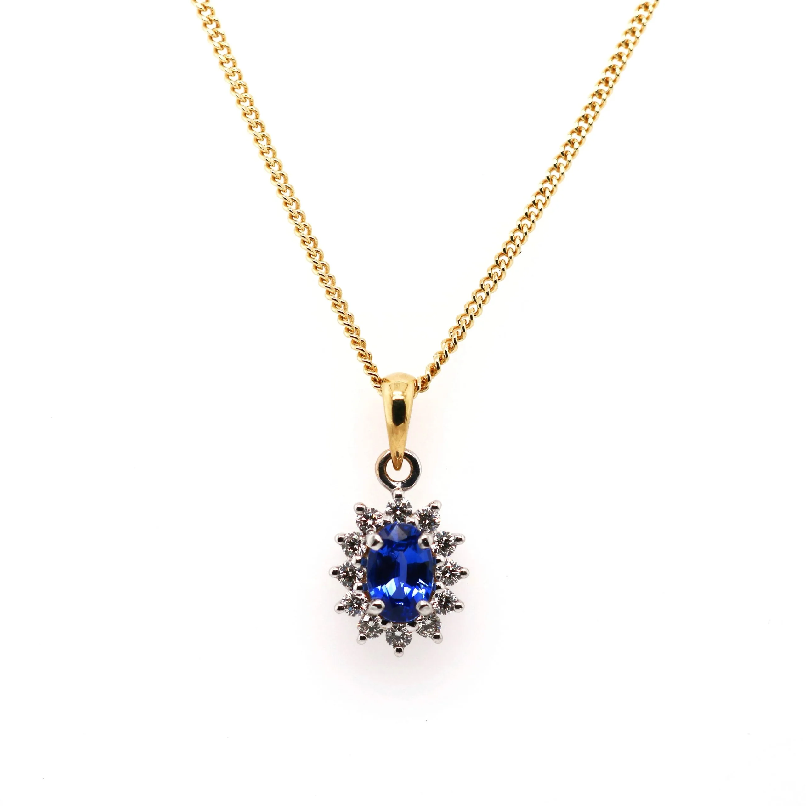 18ct Yellow Gold 0.72ct Mixed Cut Sapphire and Diamond Necklace