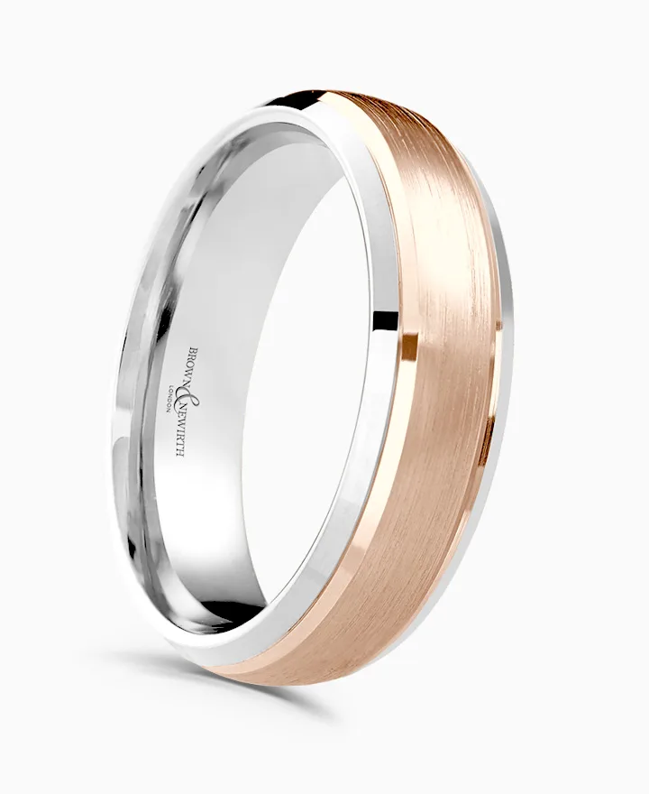 Brown & Newirth 9ct Rose Gold and Palladium 6mm Wedding Ring