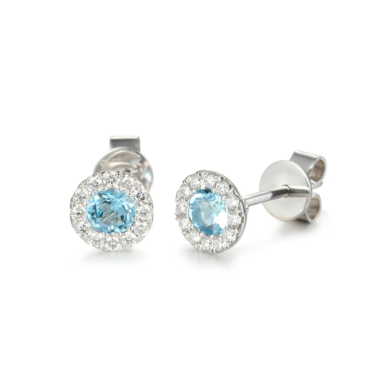 9ct White Gold 0.44ct Round Brilliant Cut Aquamarine and Diamond Studs