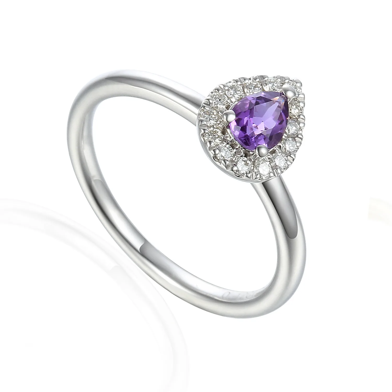 18ct White Gold 0.40ct Mixed Cut Amethyst and Diamond Halo Ring