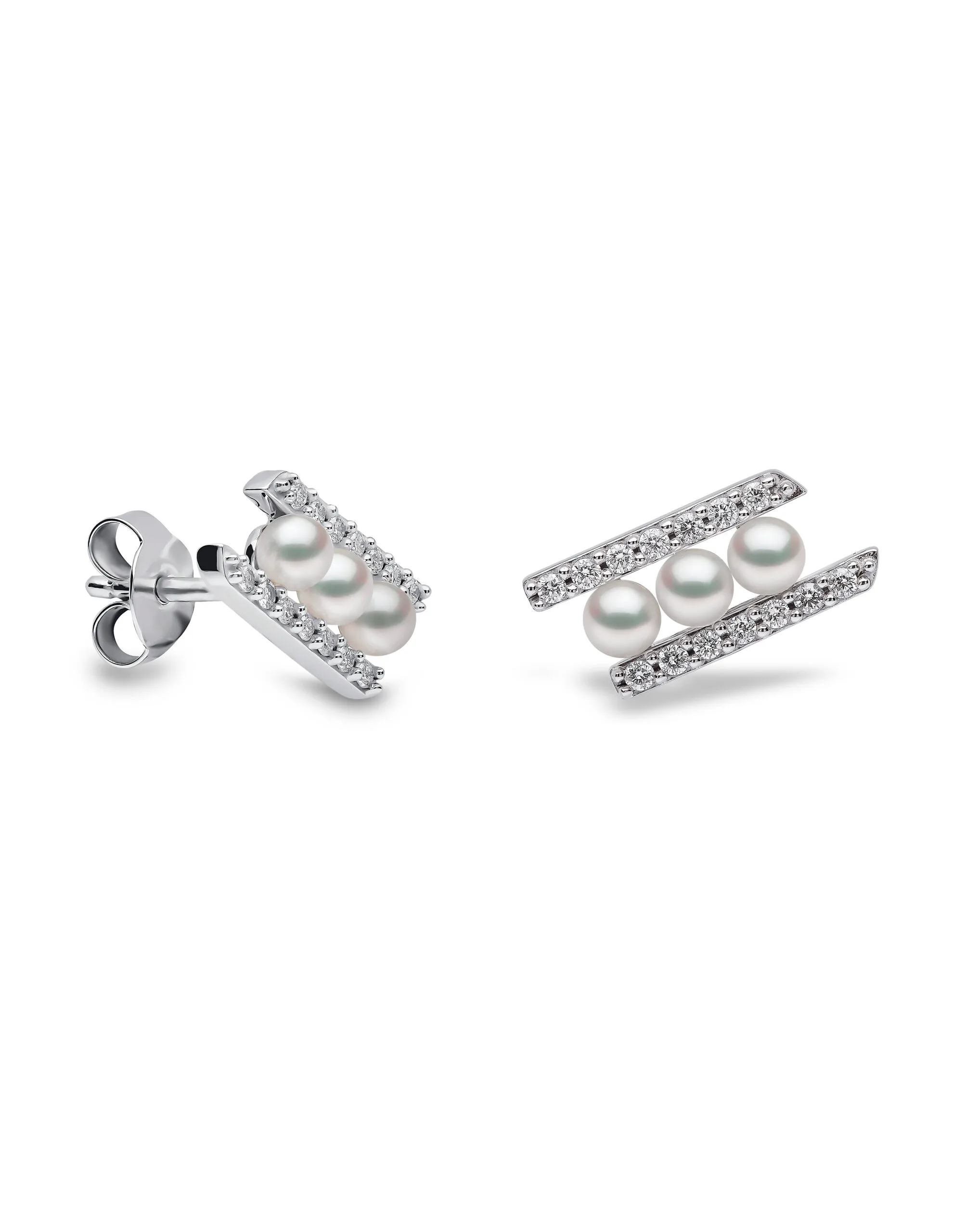 18ct White Gold Akoya Pearl and Diamond Stud Earrings