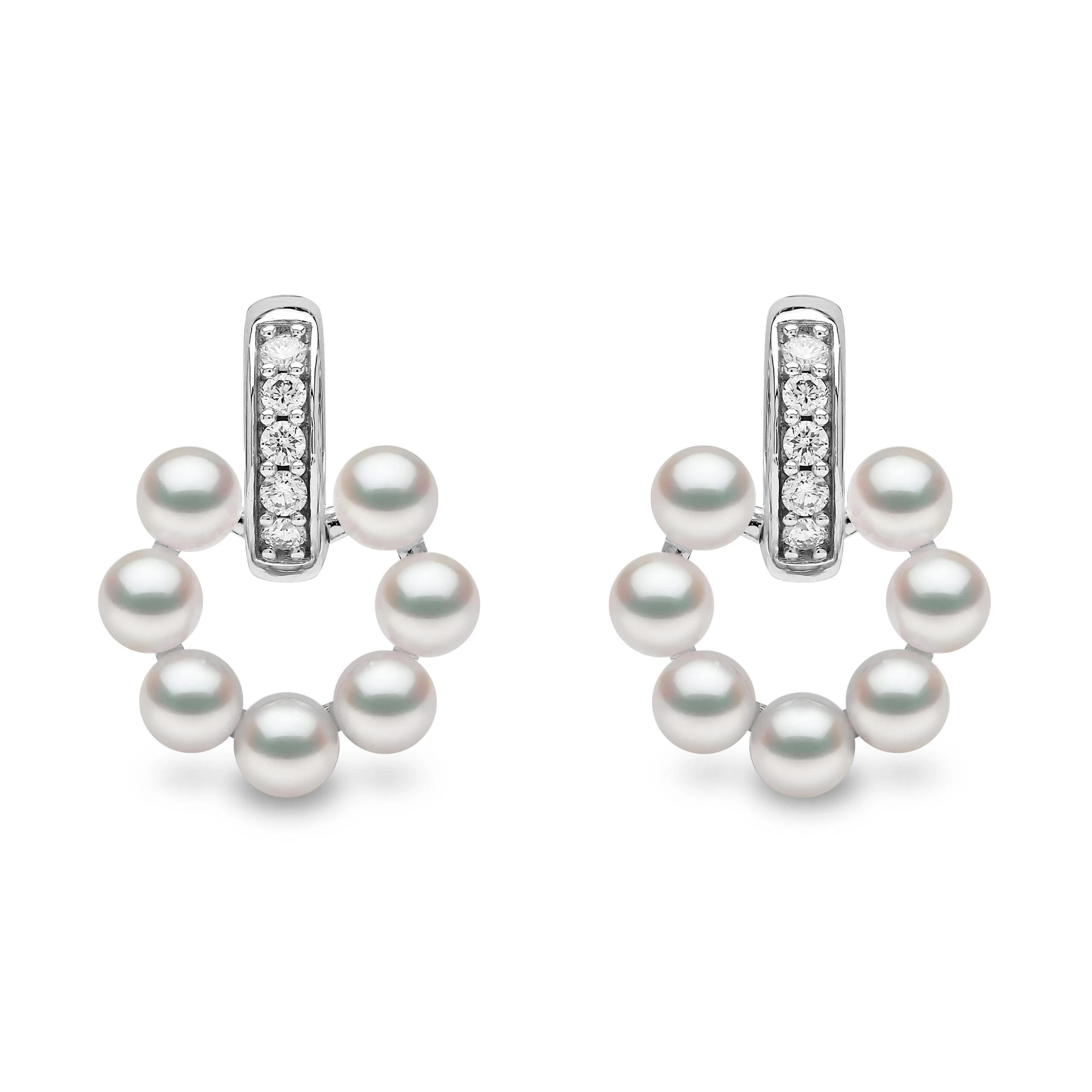18ct White Gold 3-3.5mm Akoya Pearl and Diamond Earrings