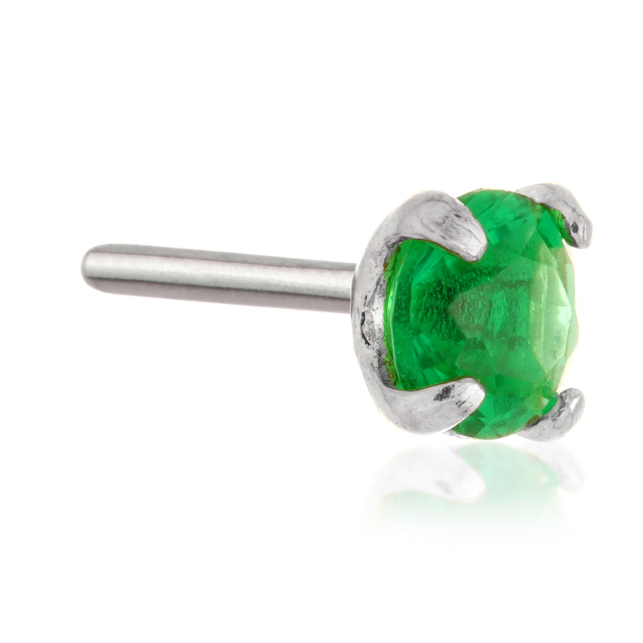 Tish Lyon 14ct white Gold and Surgical Steel Green CZ Labret Single Earring