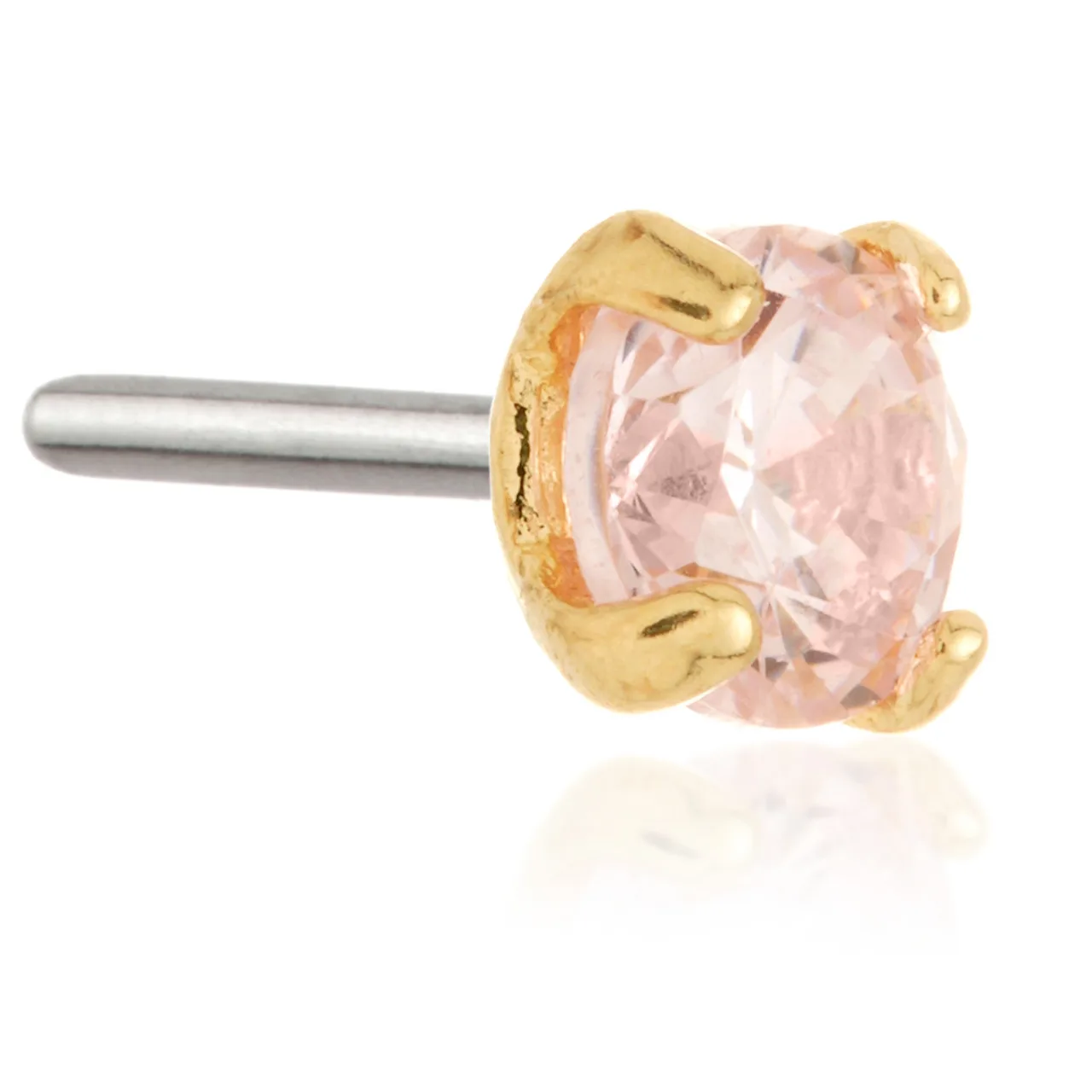 Tish Lyon 14ct Yellow Gold and Surgical Steel Teardrop Light Pink CZ Labret Single Earring