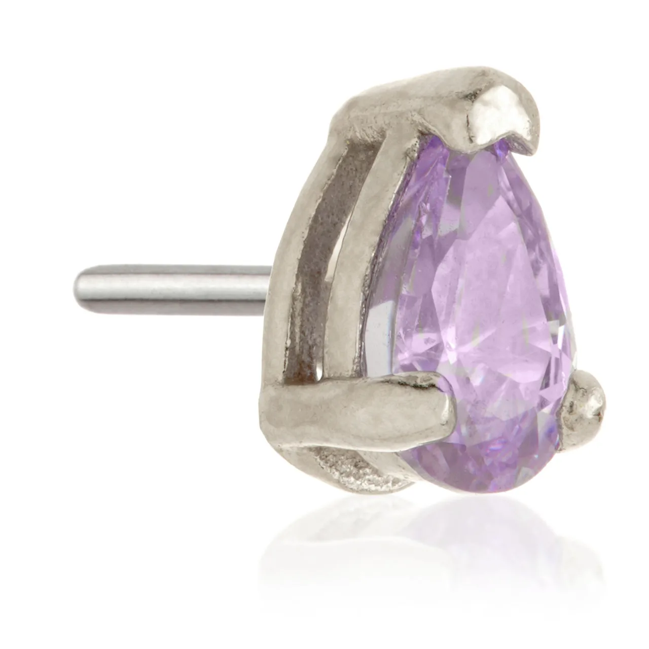 Tish Lyon 14ct White Gold and Surgical Steel Teardrop Lavender CZ Labret Single Earring