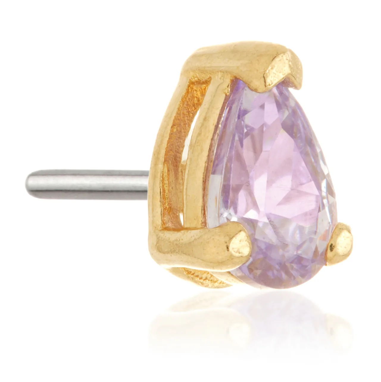 Tish Lyon 14ct Yellow Gold and Surgical Steel Teardrop Lavender CZ Labret Single Earring