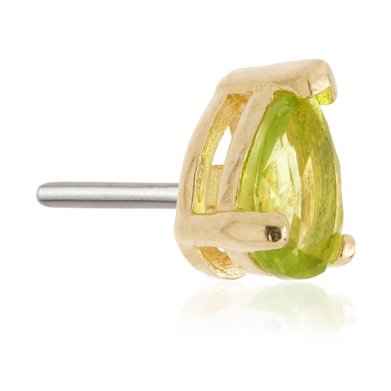 Tish Lyon 14ct Yellow Gold and Surgical Steel Teardrop Peridot CZ Labret Single Earring