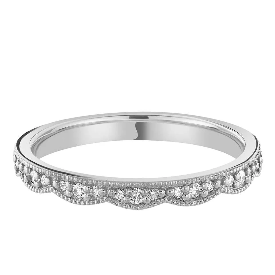 Platinum Scalloped Edge 0.14ct Round Brilliant Cut Diamond Half Eternity Ring