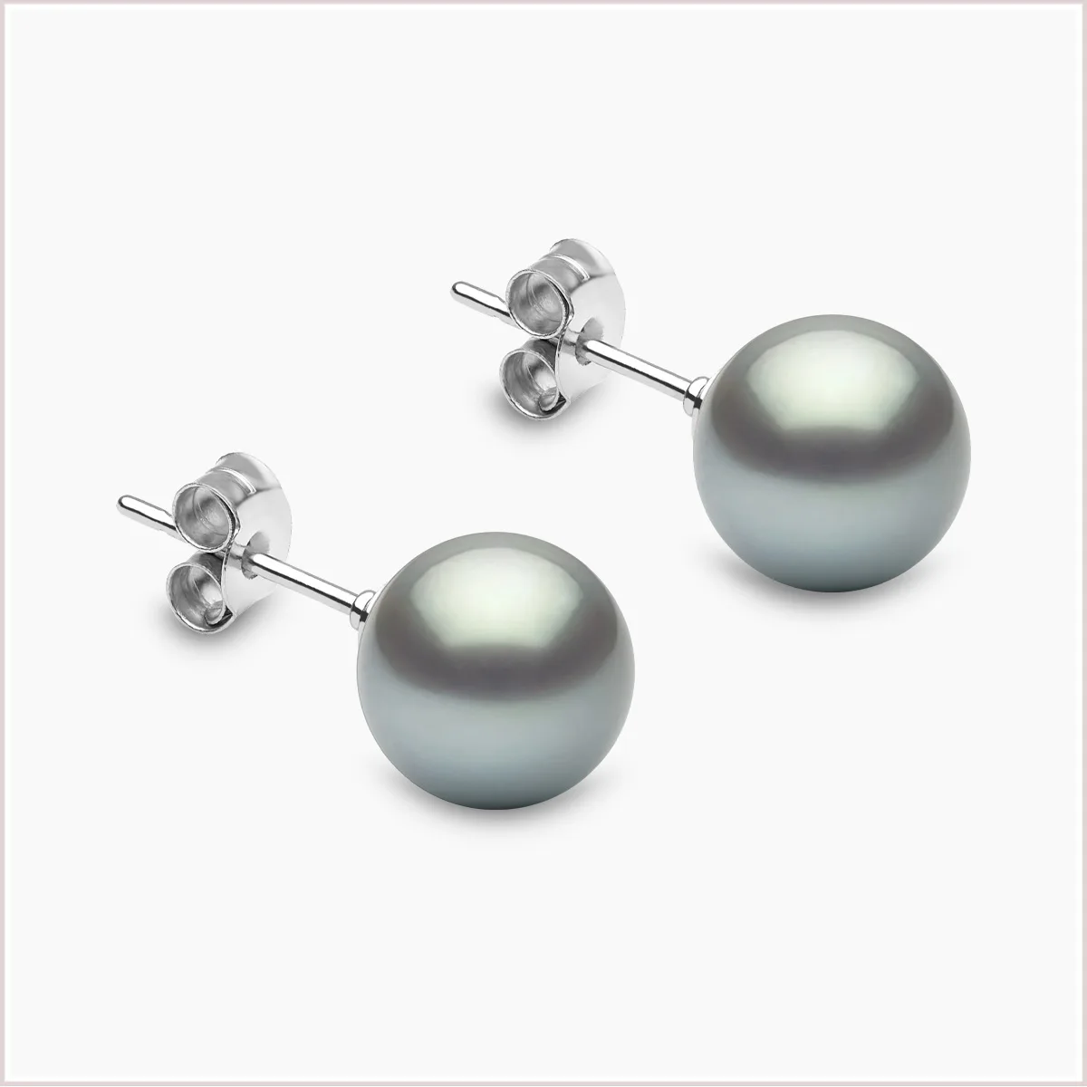 18ct White Gold 9-9.5mm Grey Tahitian Pearl Studs